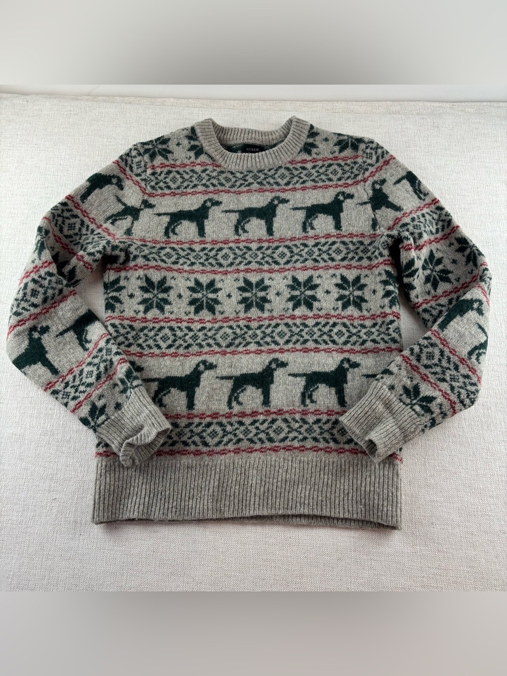 J. Crew boy’s 14 Crewneck Sweater Fair Isle Dog Motif long sleeve 100% wool